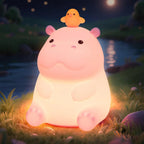 Pink Hippo LED Night Light – Squishy Silicone Touch Lamp 🦛