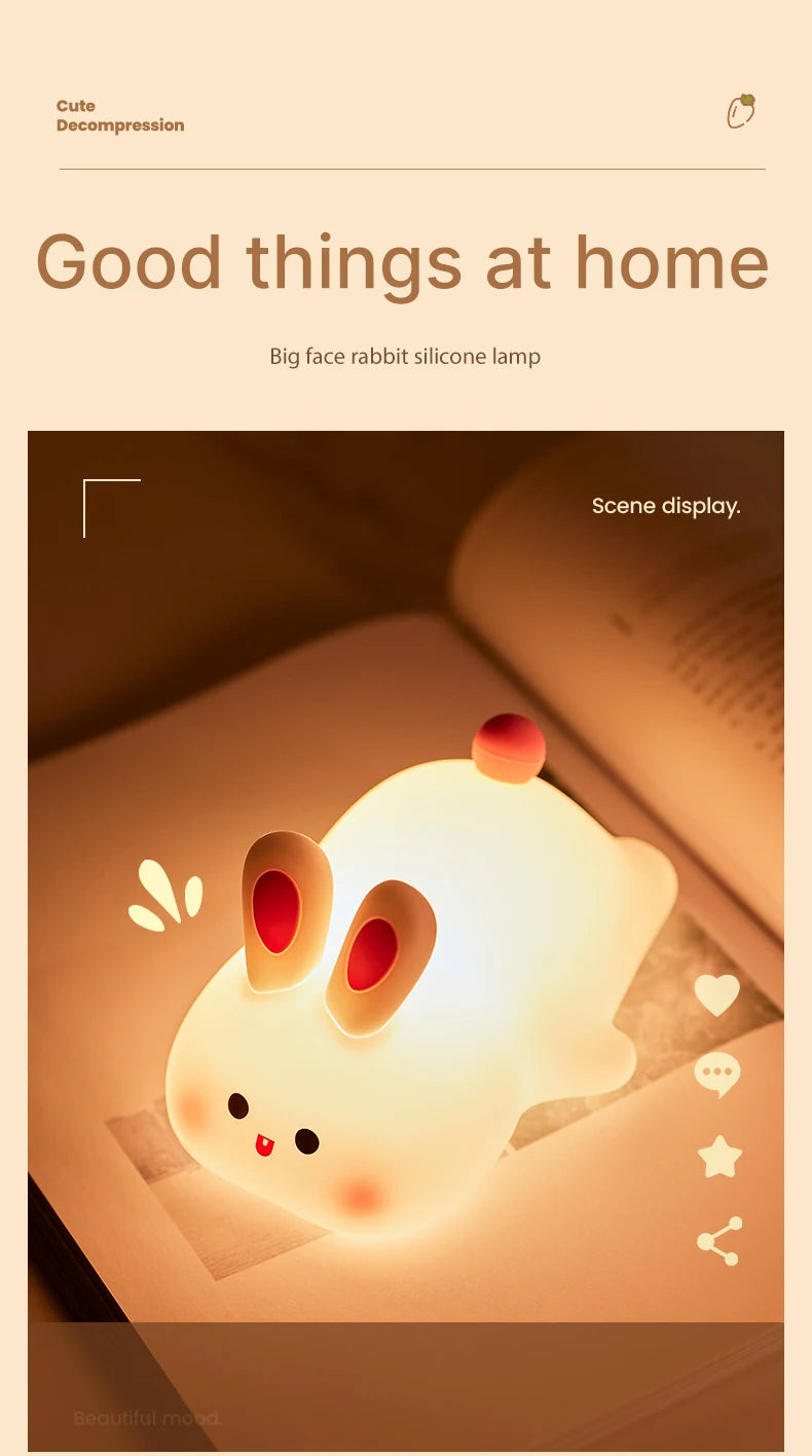 Soft Silicone Rabbit Night Lamp – Cute Cartoon Touch Light for Kids & Nursery Gift