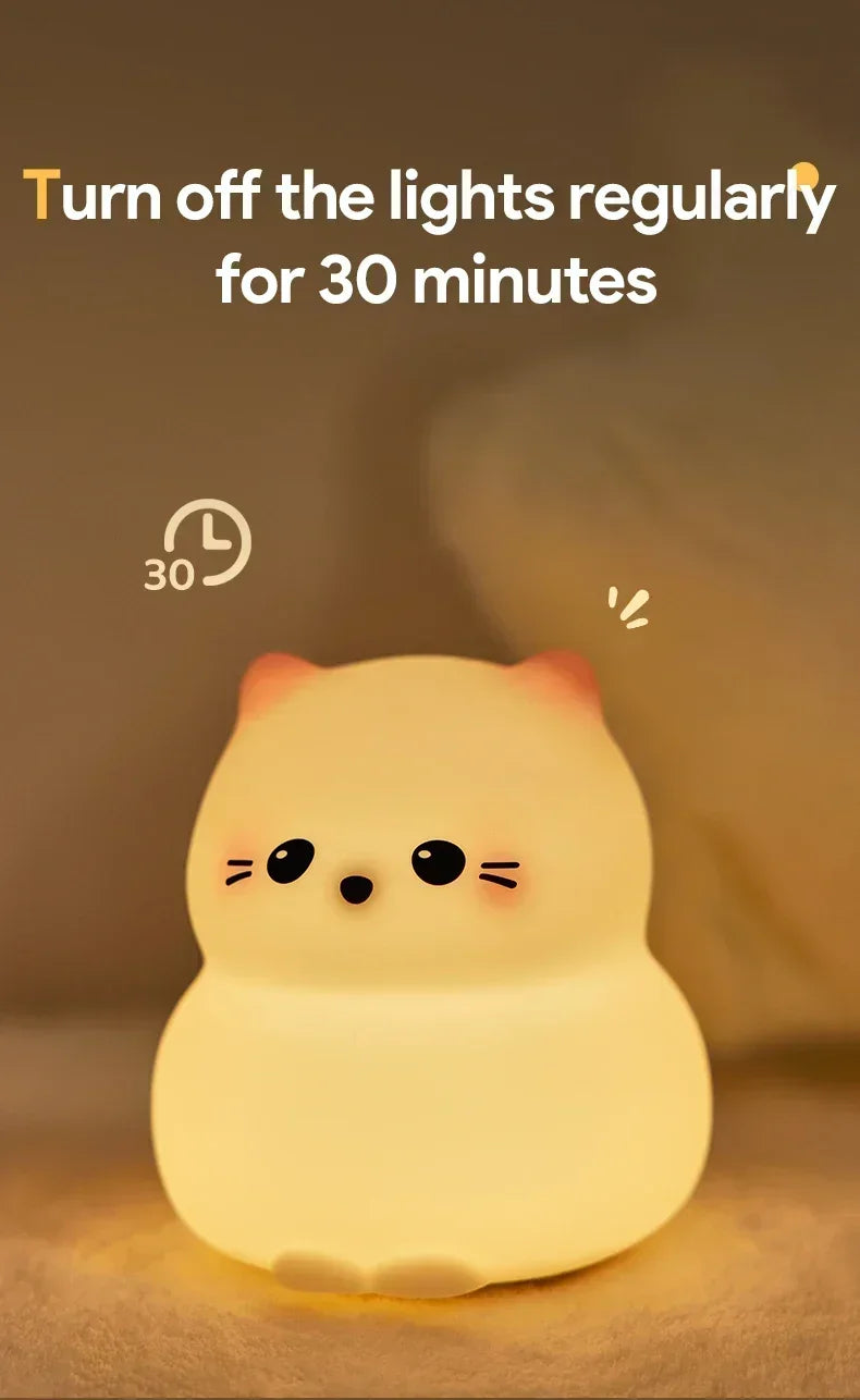 Cat LED Night Light – Soft Silicone Pat Lamp for Kids 🐱
