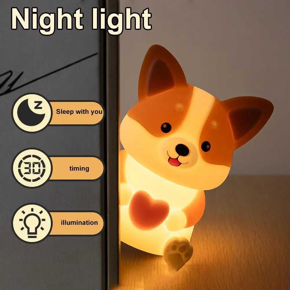Corgi LED Night Light – 3-Mode Silicone USB Lamp for Kids 🐶