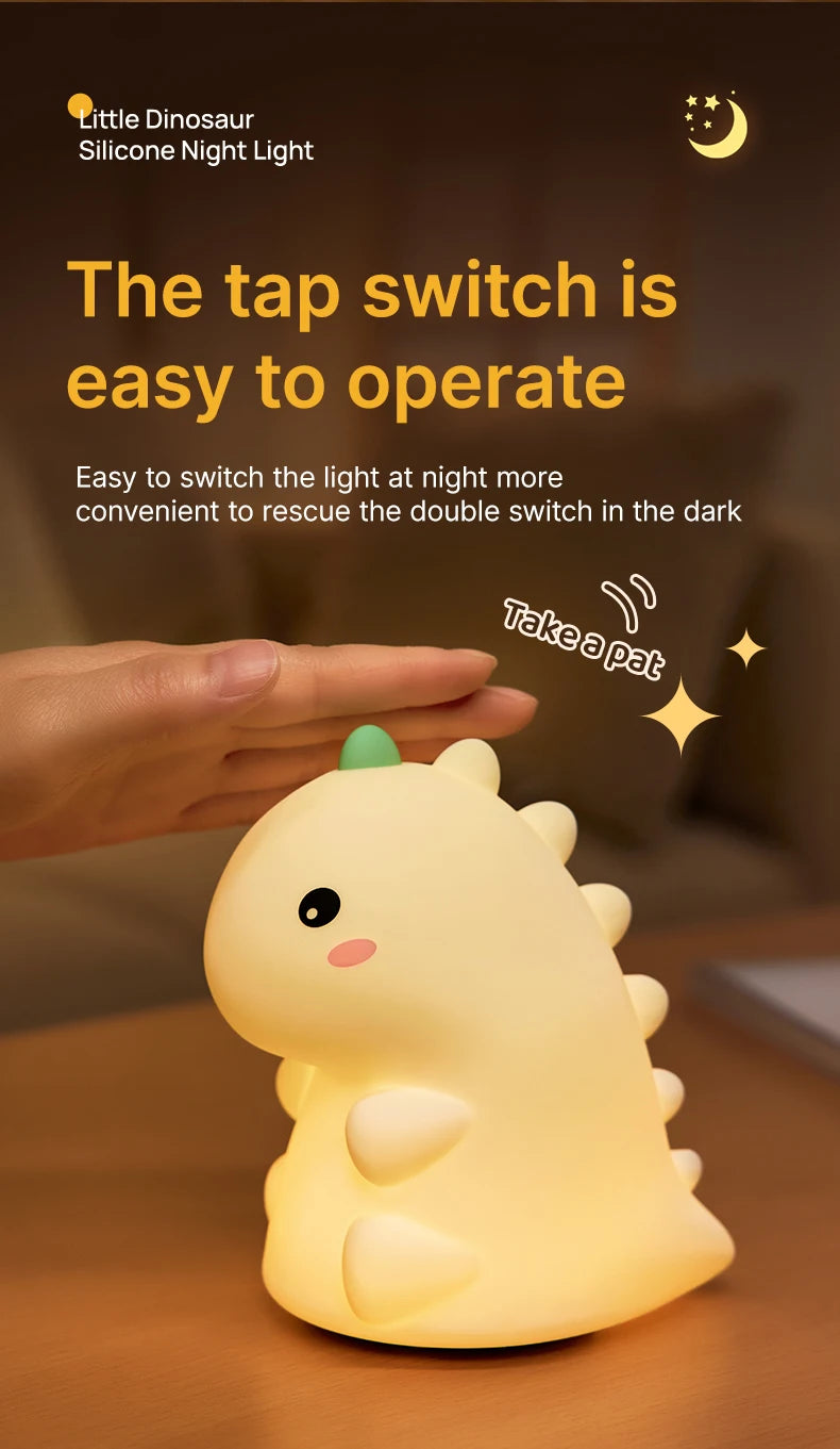 Dinosaur LED Night Light – Dimmable Silicone Lamp for Kids 🦖