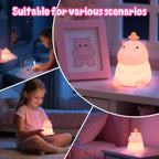 Pink Hippo LED Night Light – Squishy Silicone Touch Lamp 🦛