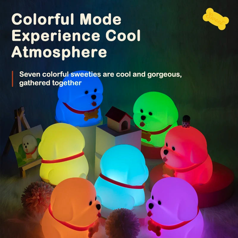 Dog LED Night Light – Soft Silicone Multi-Color USB Lamp 🐶
