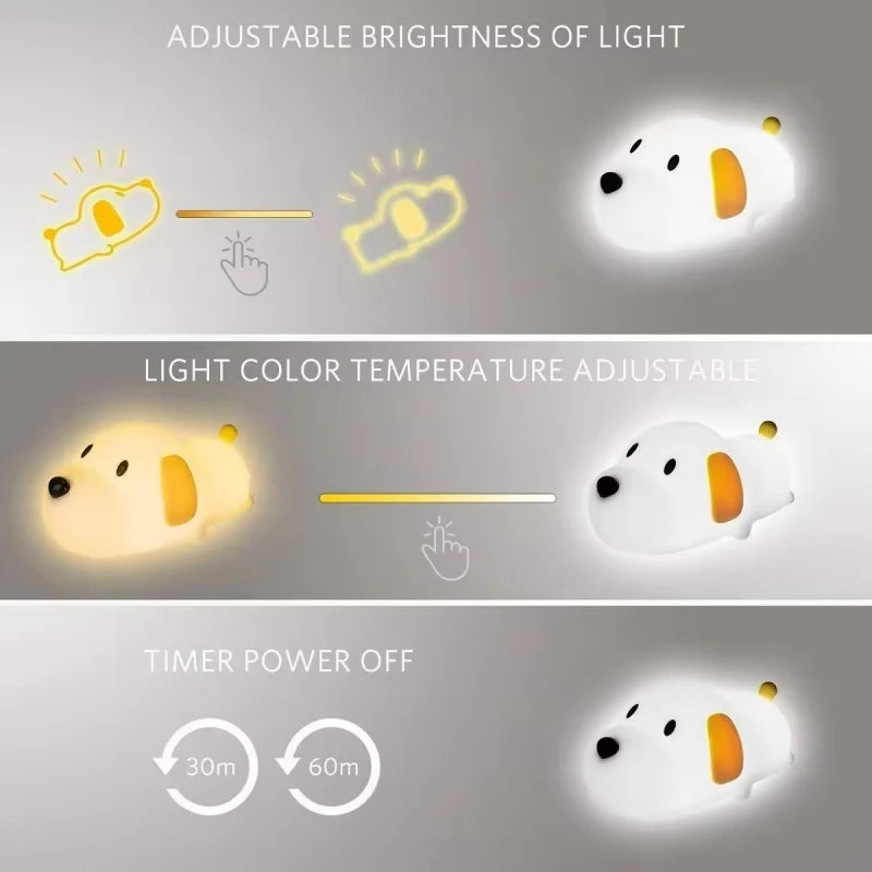 Dog LED Night Light – Silicone 2-Color Dimmable USB Lamp 🐶