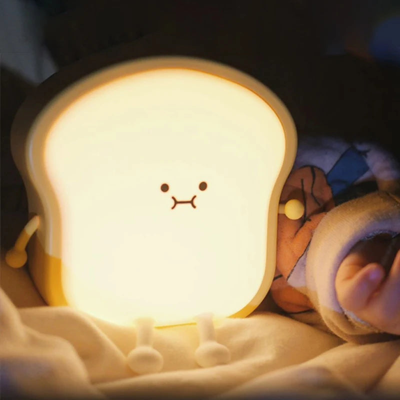 Toast Bread LED Night Light – Touch Sensor Silicone USB Lamp with Phone Holder 🍞