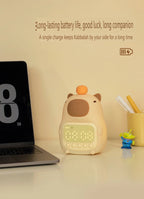 Capybara LED Night Light & Alarm Clock – Silicone USB Rechargeable Lamp