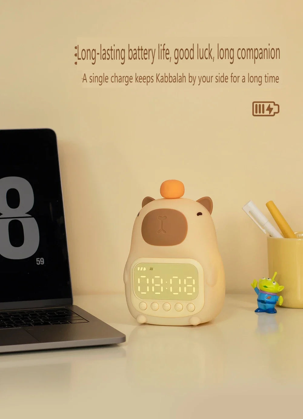 Capybara LED Night Light & Alarm Clock – Silicone USB Rechargeable Lamp