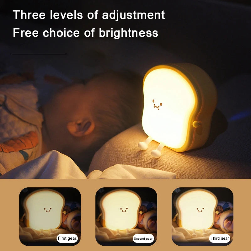 Toast Bread LED Night Light – Touch Sensor Silicone USB Lamp with Phone Holder 🍞