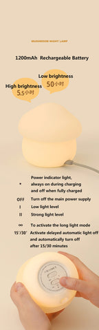 Mushroom LED Night Light – Dimmable Silicone Lamp for Kids 🍄