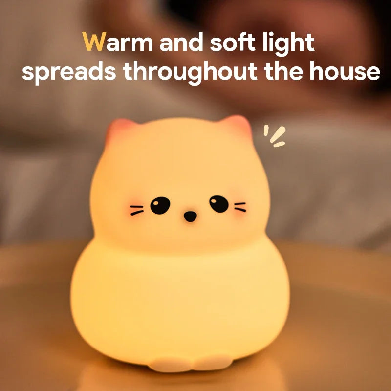 Cat LED Night Light – Soft Silicone Pat Lamp for Kids 🐱