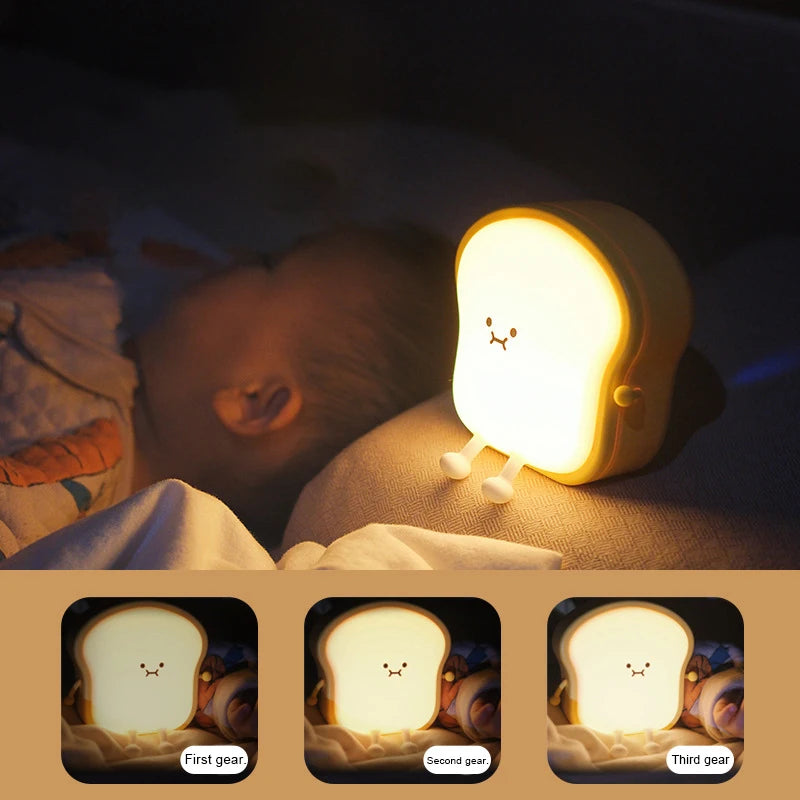 Toast Bread LED Night Light – Touch Sensor Silicone USB Lamp with Phone Holder 🍞