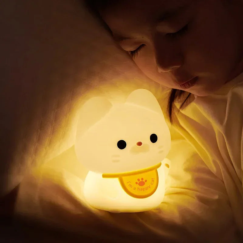 Lucky Cat LED Night Light – Touch Sensor USB Rechargeable Lamp 🐱