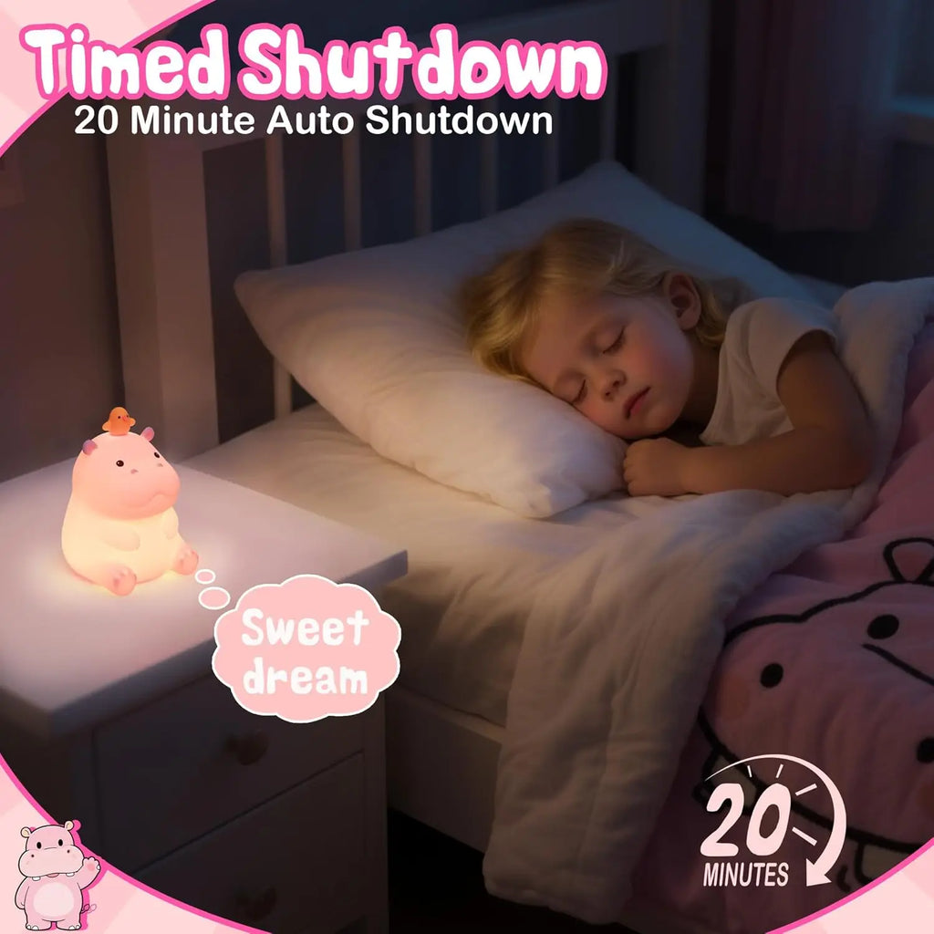 Pink Hippo LED Night Light – Squishy Silicone Touch Lamp 🦛