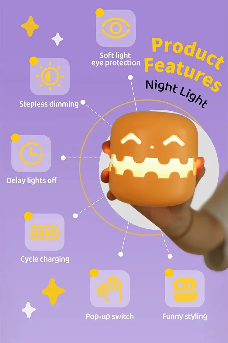 Pumpkin LED Night Light – Timed Brightness Adjustable Desktop Lamp 🎃