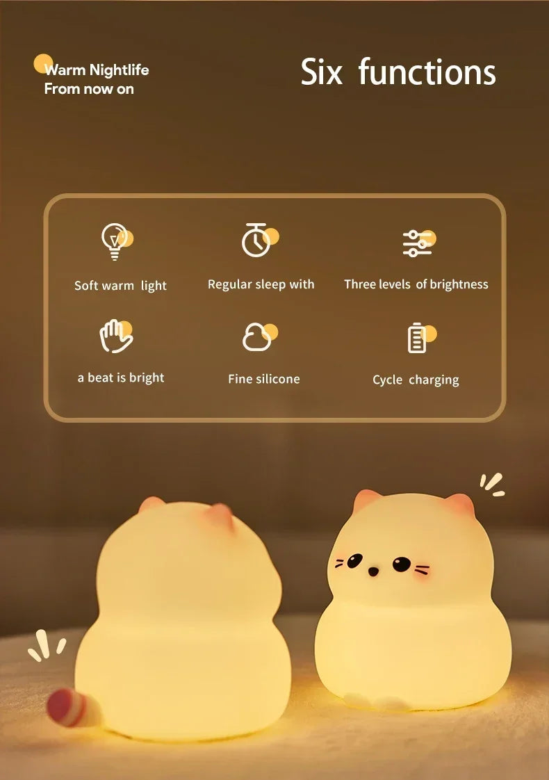 Cat LED Night Light – Soft Silicone Pat Lamp for Kids 🐱