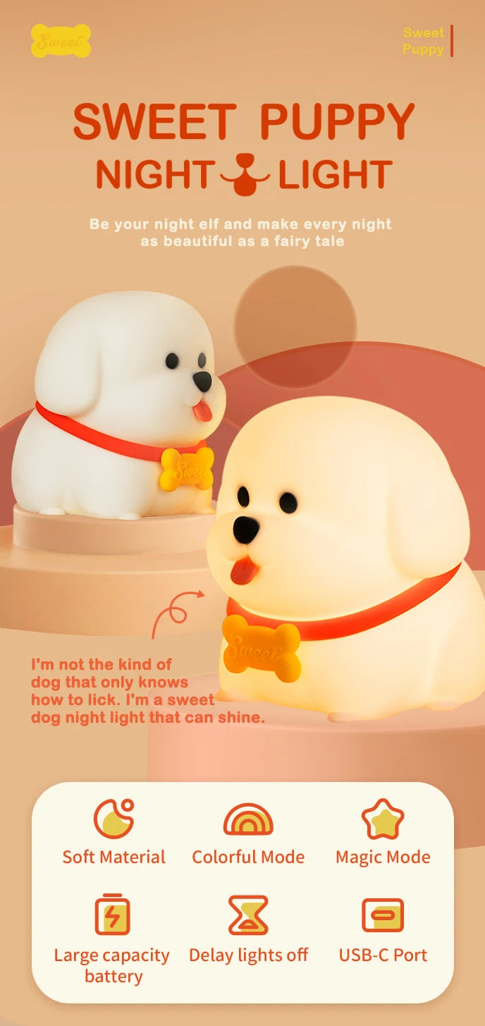 Dog LED Night Light – Soft Silicone Multi-Color USB Lamp 🐶