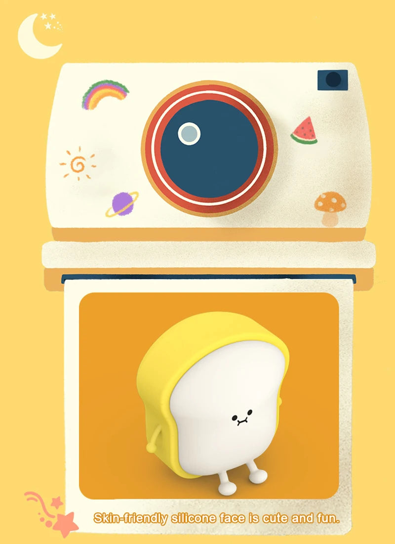 Toast Bread LED Night Light – Touch Sensor Silicone USB Lamp with Phone Holder 🍞