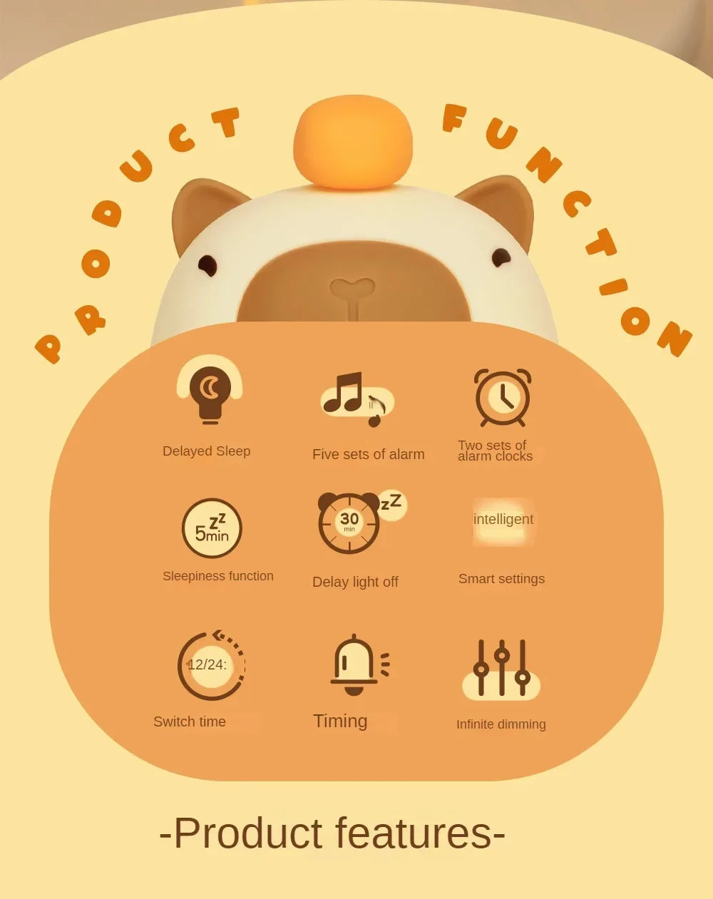 Capybara LED Night Light & Alarm Clock – Silicone USB Rechargeable Lamp